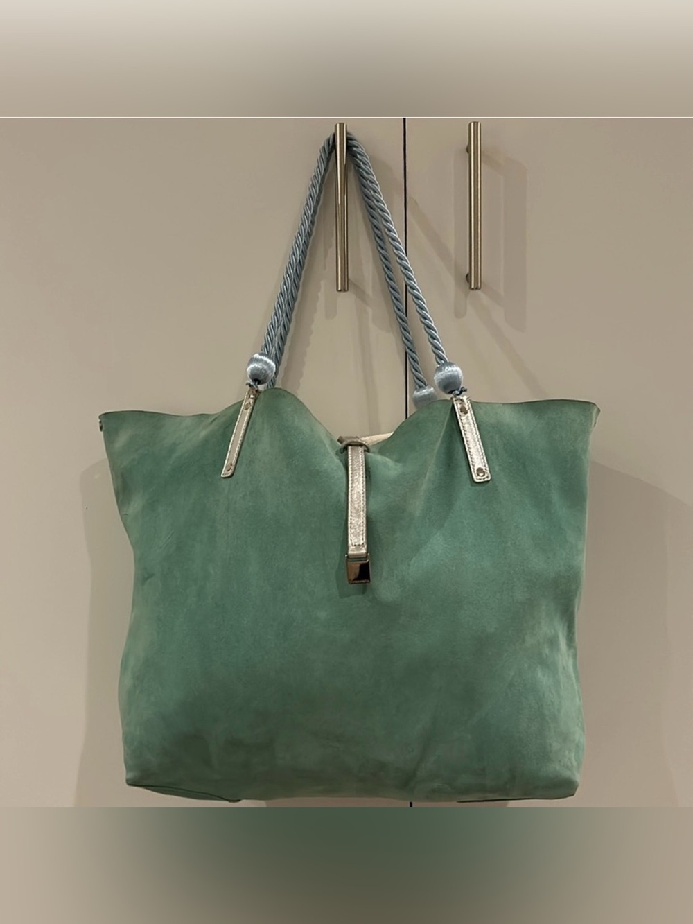 Tiffany & Co. Green Suede/Silver Metallic Reversible Tote with Silver Accents